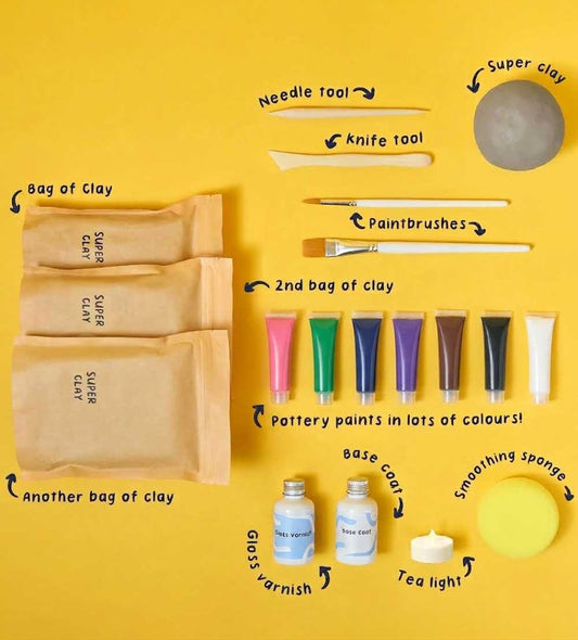 Kunvos™ Mega Clay Candle Holder Pottery Kit – 3x Clay Bags, Glowing LED Tealight & Complete Sculpting Studio