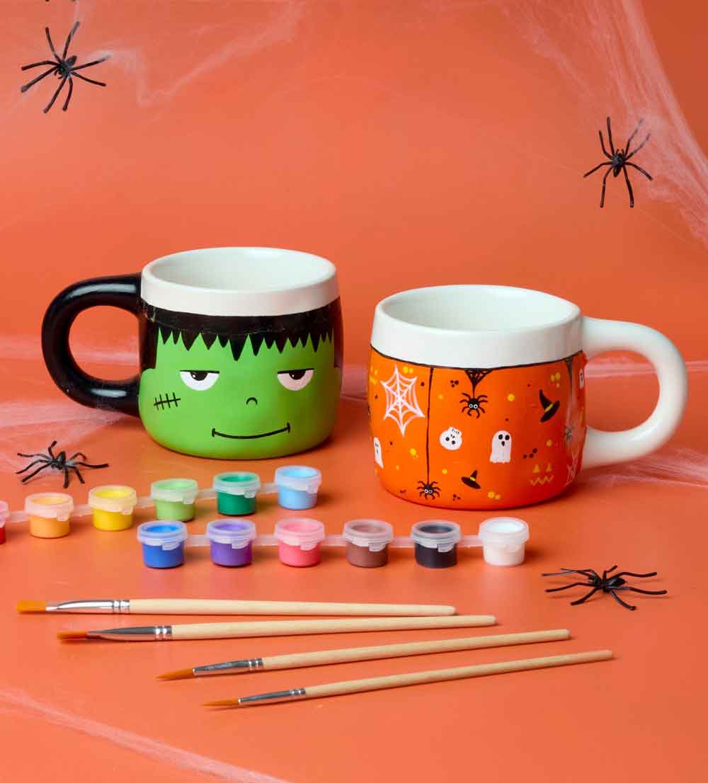 Kunvos™ Spooky Paint-a-Mug Kit (Set of 2) – The Ultimate Cozy Halloween DIY Craft Night