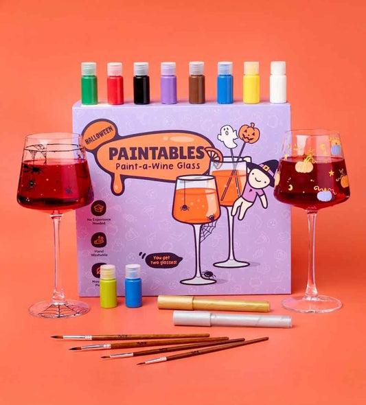 Kunvos™ Spooky Paint-a-Wine Glass Kit (Set of 2) – The Ultimate Horror Movie & Sip Date Night DIY