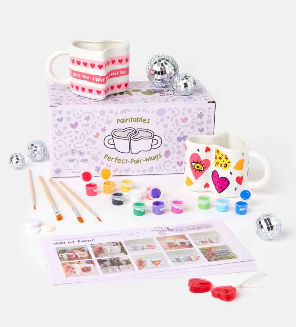 Kunvos™ Perfect-Pair Mugs Kit – Paint Your Own Interlocking Heart Ceramic Cups