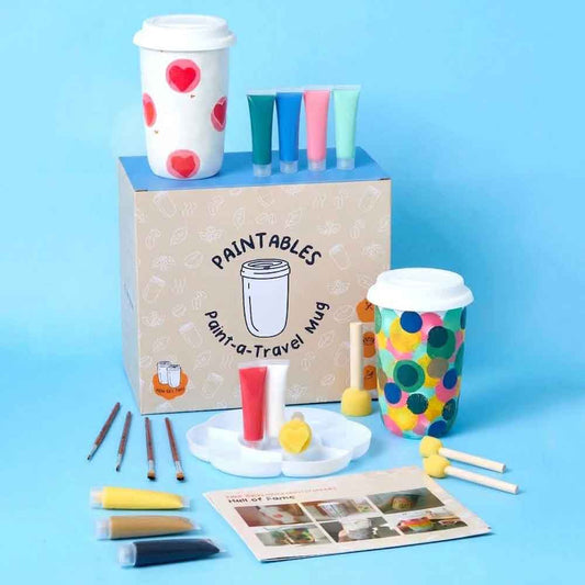 Kunvos™ DIY Ceramic Mug Painting Kit | 2 Travel Tumblers, Non-Toxic Paints & Tools | No Kiln Needed