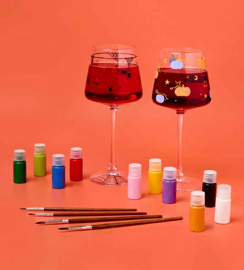 Kunvos™ Spooky Paint-a-Wine Glass Kit (Set of 2) – The Ultimate Horror Movie & Sip Date Night DIY