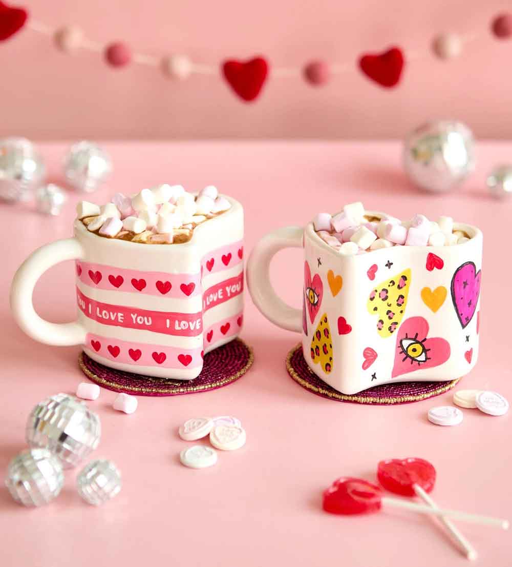 Kunvos™ Perfect-Pair Mugs Kit – Paint Your Own Interlocking Heart Ceramic Cups