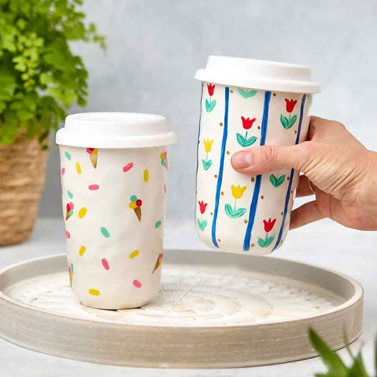 Kunvos™ DIY Ceramic Mug Painting Kit | 2 Travel Tumblers, Non-Toxic Paints & Tools | No Kiln Needed