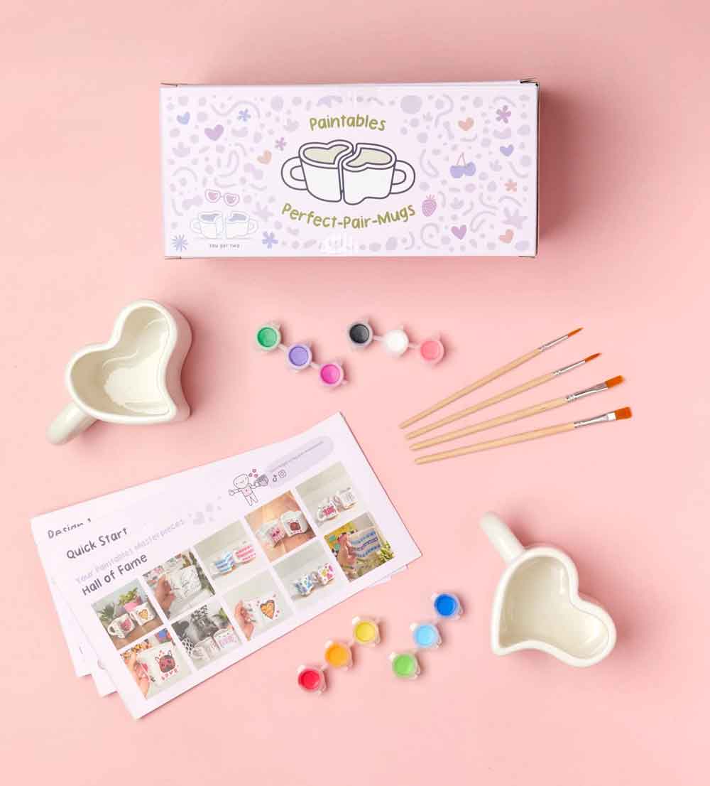 Kunvos™ Perfect-Pair Mugs Kit – Paint Your Own Interlocking Heart Ceramic Cups