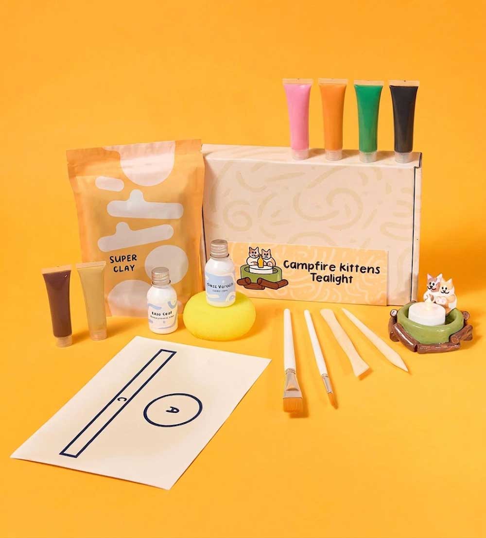 Kunvos™ Campfire Kittens Tealight Kit – Sculpt the Coziest Clay Cat Candle Holder at Home