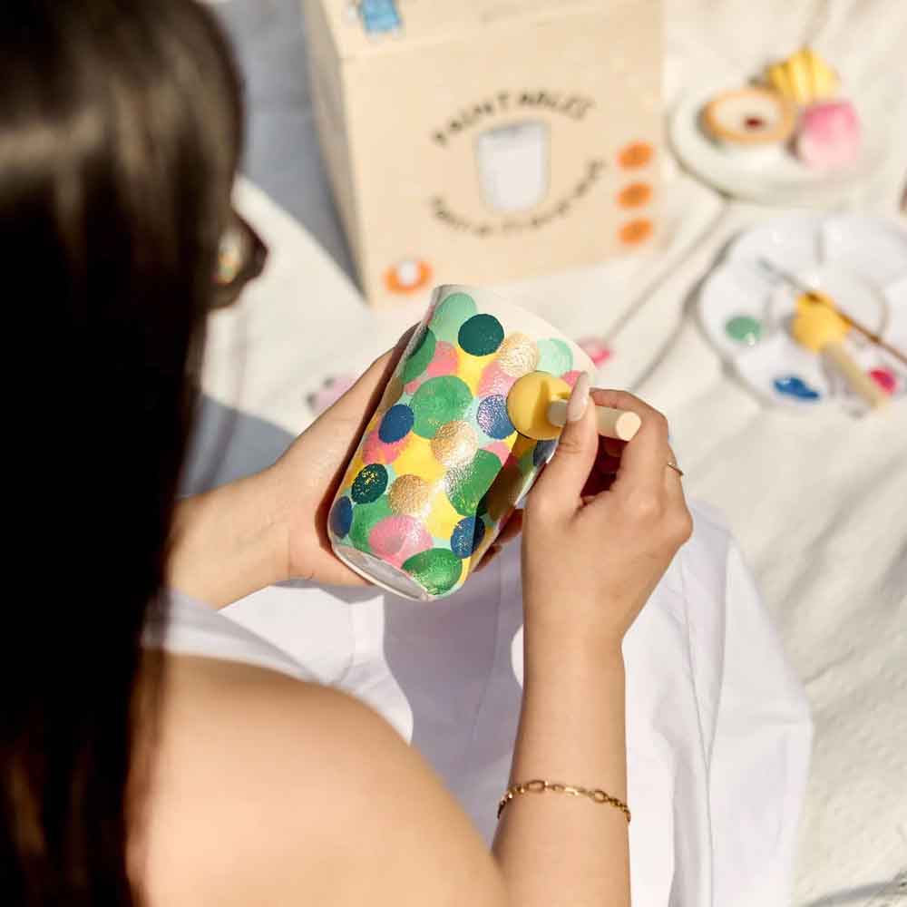 Kunvos™ DIY Ceramic Mug Painting Kit | 2 Travel Tumblers, Non-Toxic Paints & Tools | No Kiln Needed