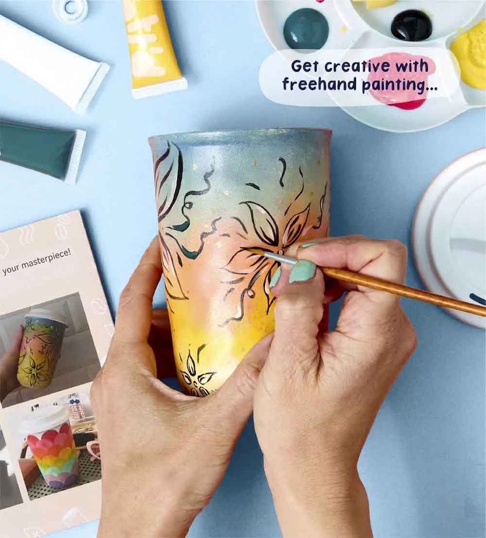 Kunvos™ DIY Ceramic Mug Painting Kit | 2 Travel Tumblers, Non-Toxic Paints & Tools | No Kiln Needed