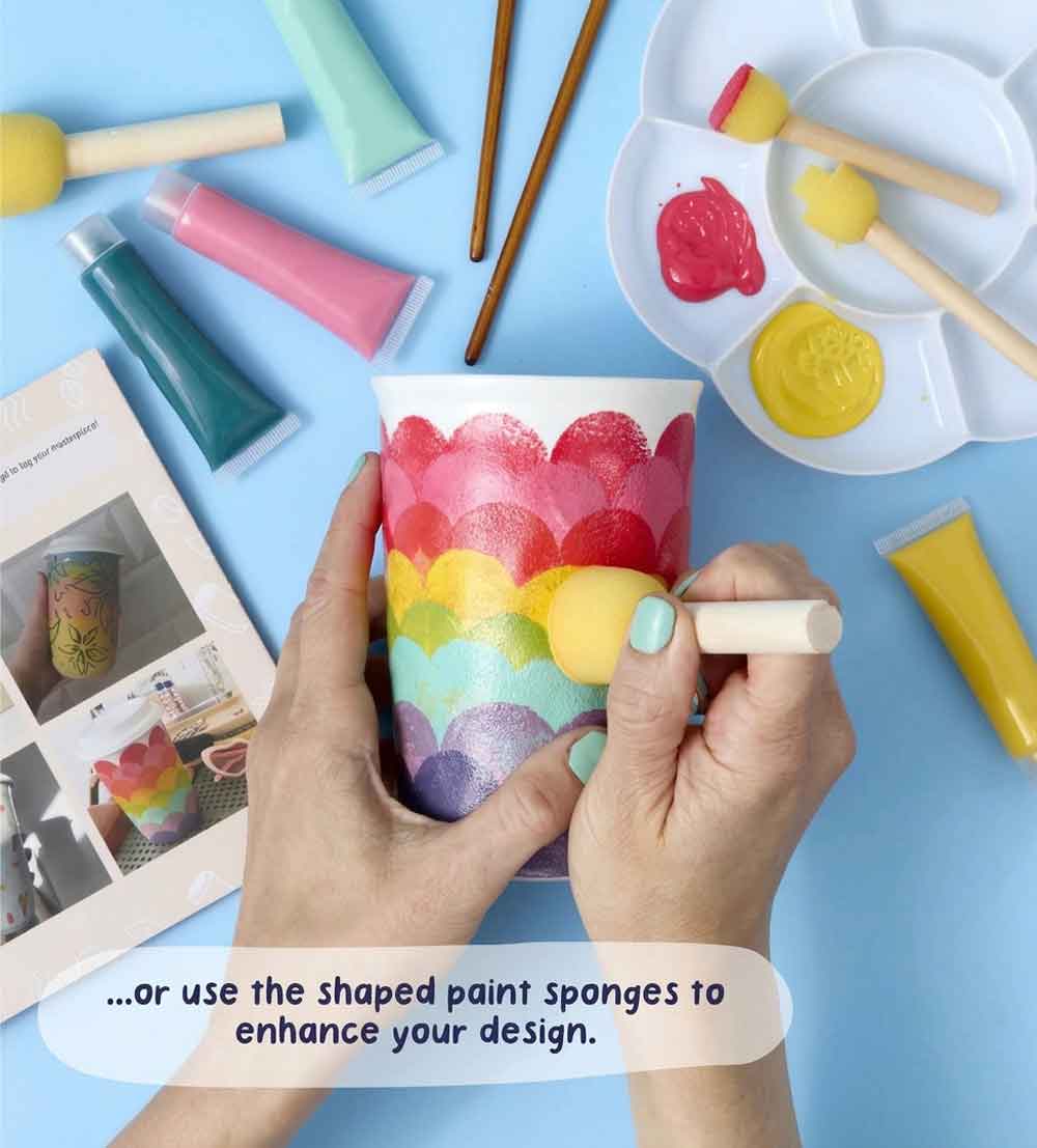Kunvos™ DIY Ceramic Mug Painting Kit | 2 Travel Tumblers, Non-Toxic Paints & Tools | No Kiln Needed