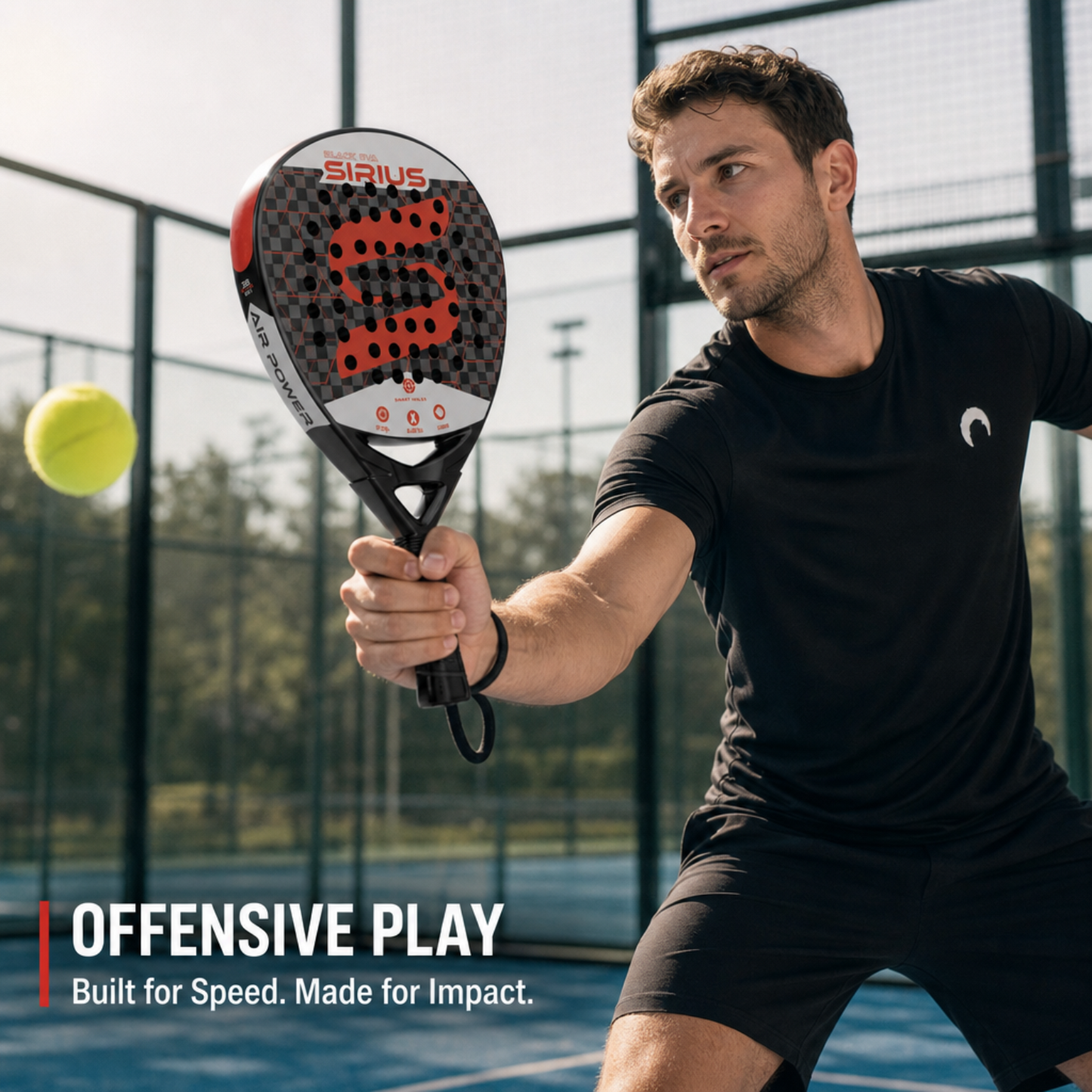 Attack 38mm 12K Carbon Fiber Padel Racket - Black Red – product gallery