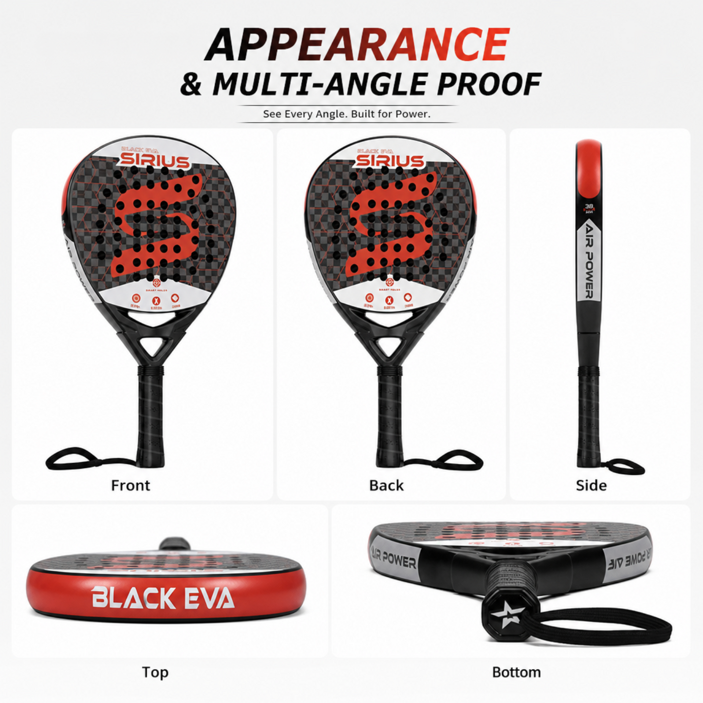 Attack 38mm 12K Carbon Fiber Padel Racket - Black Red – product gallery
