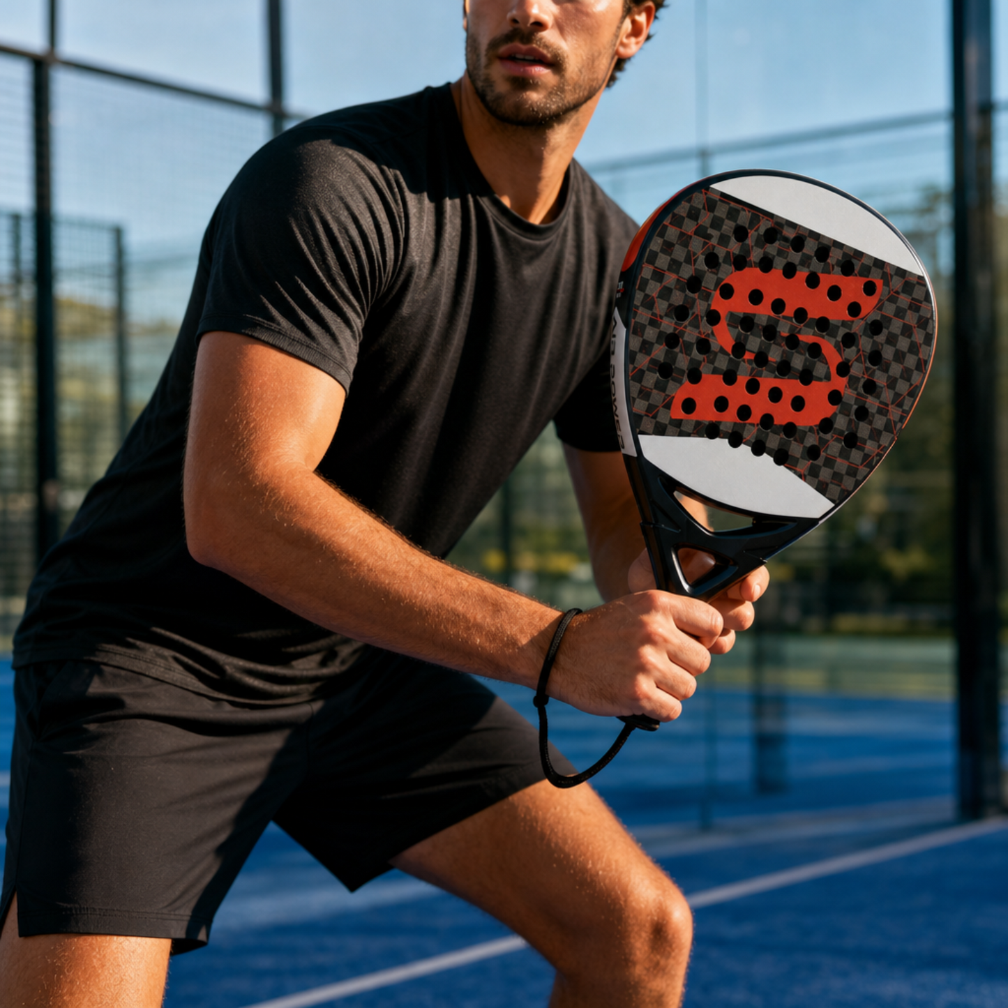 Attack 38mm 12K Carbon Fiber Padel Racket - Black Red – product gallery
