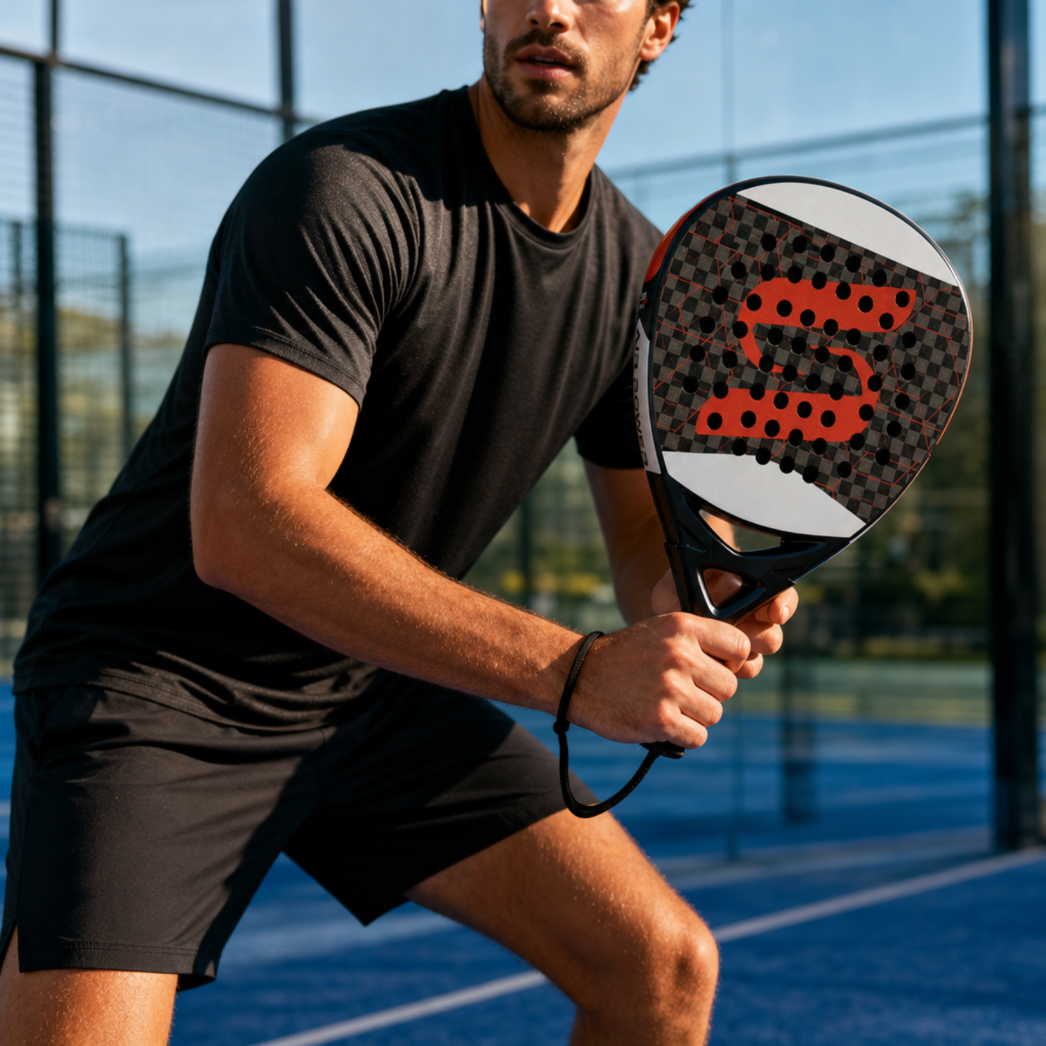 Attack 38mm 12K Carbon Fiber Padel Racket - Black Red – product gallery