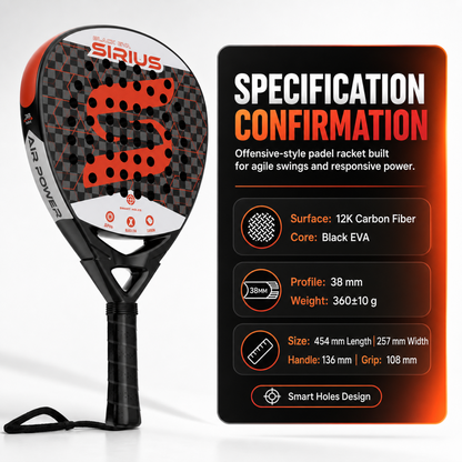 Attack 38mm 12K Carbon Fiber Padel Racket - Black Red – product specifications