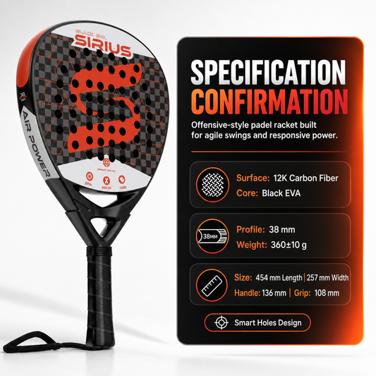 Attack 38mm 12K Carbon Fiber Padel Racket - Black Red – product specifications