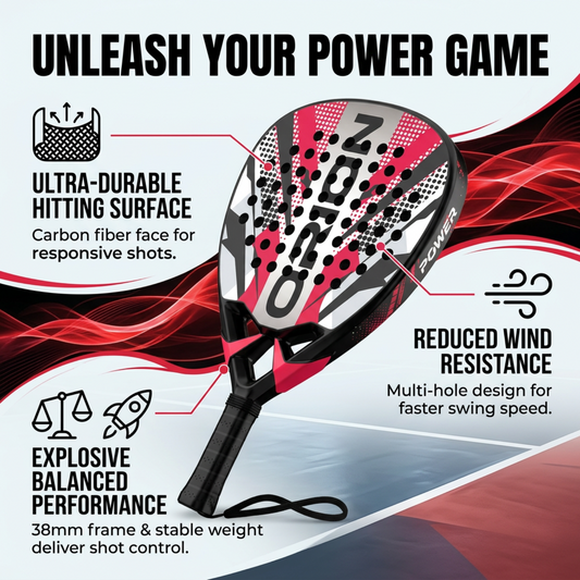 Attack 38mm Carbon Fiber Padel Racket - Red White – key benefits