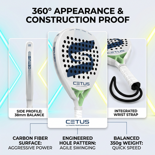 Attack 38mm Carbon Fiber Padel Racket - White Navy – multi-angle view