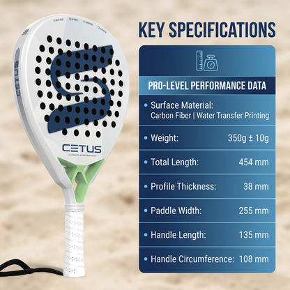 Attack 38mm Carbon Fiber Padel Racket - White Navy – product specifications