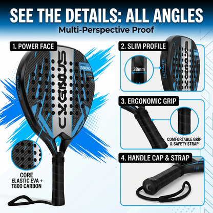 Attack 38mm T600 Carbon Fiber Padel Racket - Black Blue – carbon fiber design