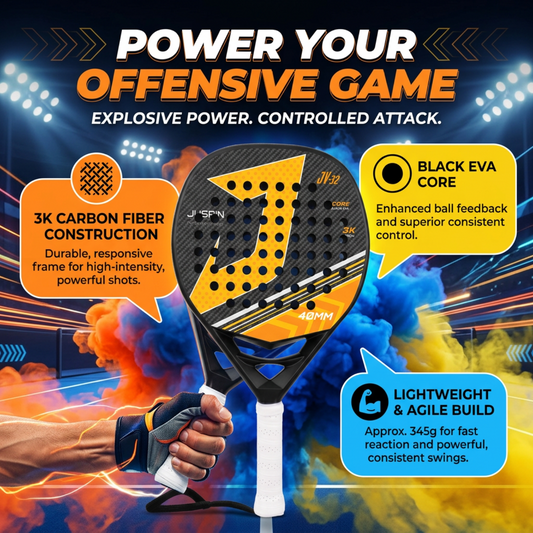 Attack 40mm 3K Carbon Fiber Padel Racket - Black Yellow – key benefits