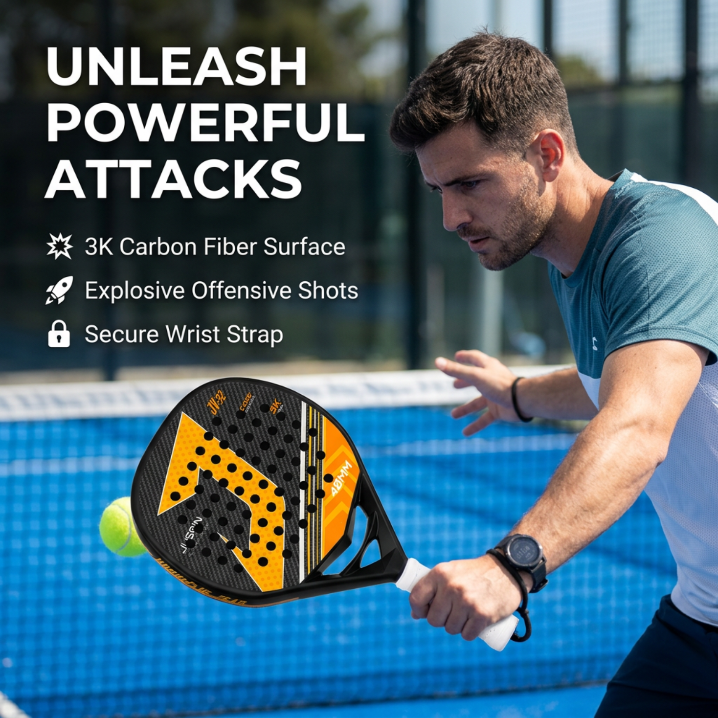 Attack 40mm 3K Carbon Fiber Padel Racket - Black Yellow – on-court play