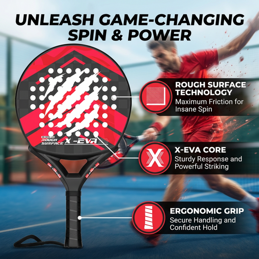 Textured 40mm 18K Carbon Fiber Padel Racket - Red Black – key benefits