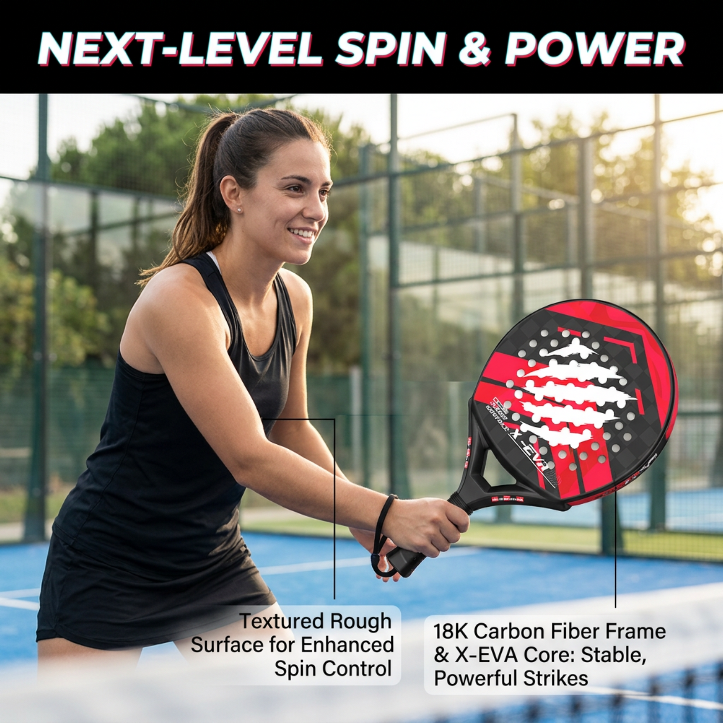 Textured 40mm 18K Carbon Fiber Padel Racket - Red Black – usage guide
